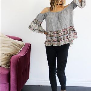 Geometric Pattern Bell Sleeve Top